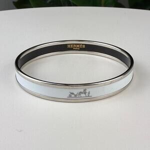 💎✨Authentic Hermes Caleche Narrow Enamel Bangle Bracelet White 7 3/4"